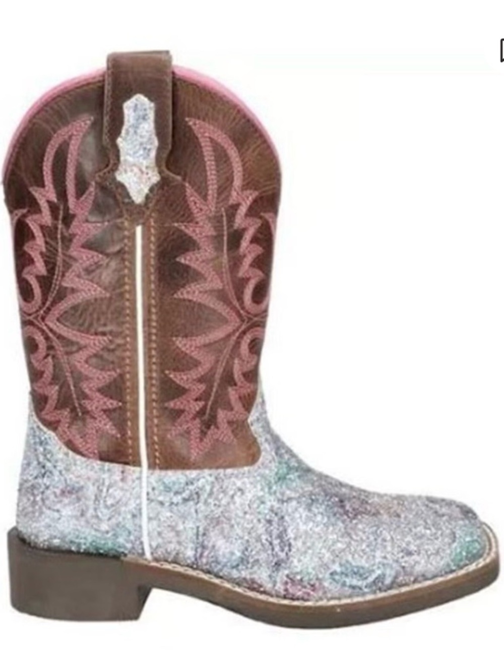Kids Glitter Western Boots in Brown & Pink - Stylish Pull-On Cowgirl Boot